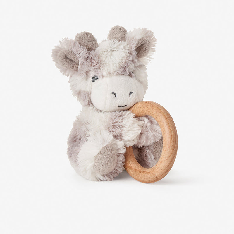 Elegant Baby Plush Giraffe Wooden Ring Rattle