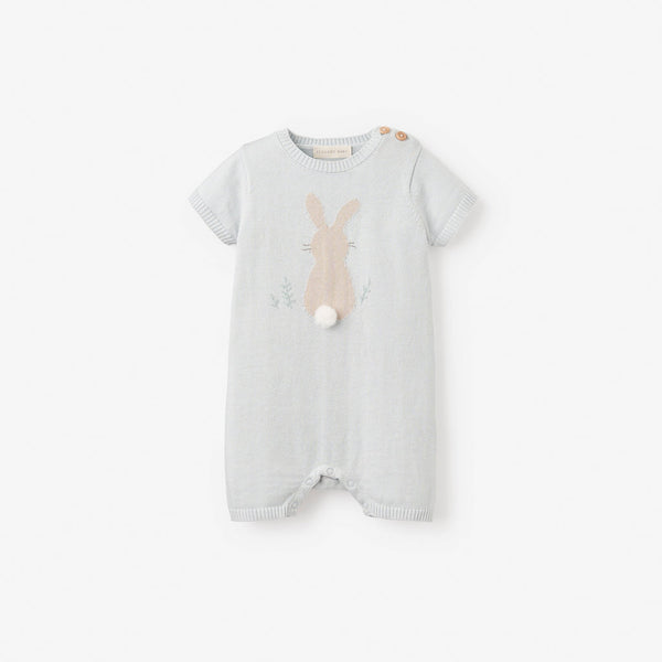 Elegant Baby Pale Blue Bunny Knit Shortall Romper