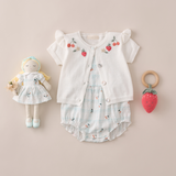 Elegant Baby Strawberry Flutter Sleeve Hand-Embroidered Baby Cardigan