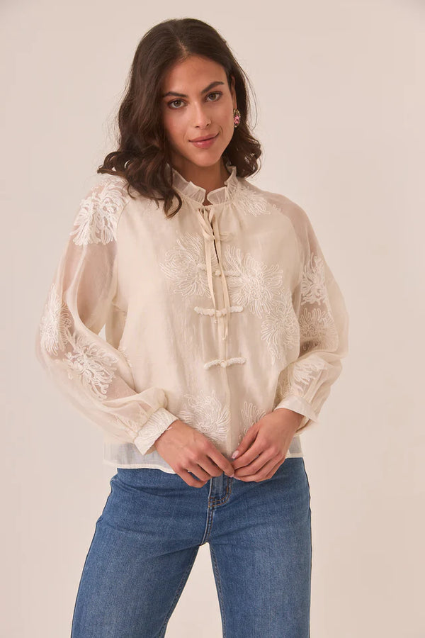 NKN nekane  Embroidered Oriental Style Blouse | Ecru