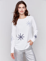 Charlie B Crew-Neck Sweater with Needle Punch Design -Ecru