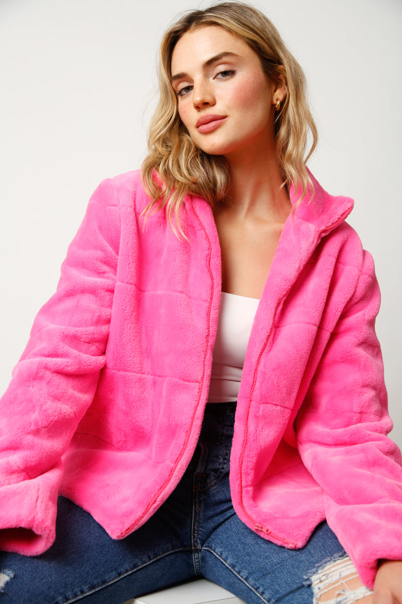 Fantastic Fawn Long Sleeve Faux Fur Jacket | Neon Pink