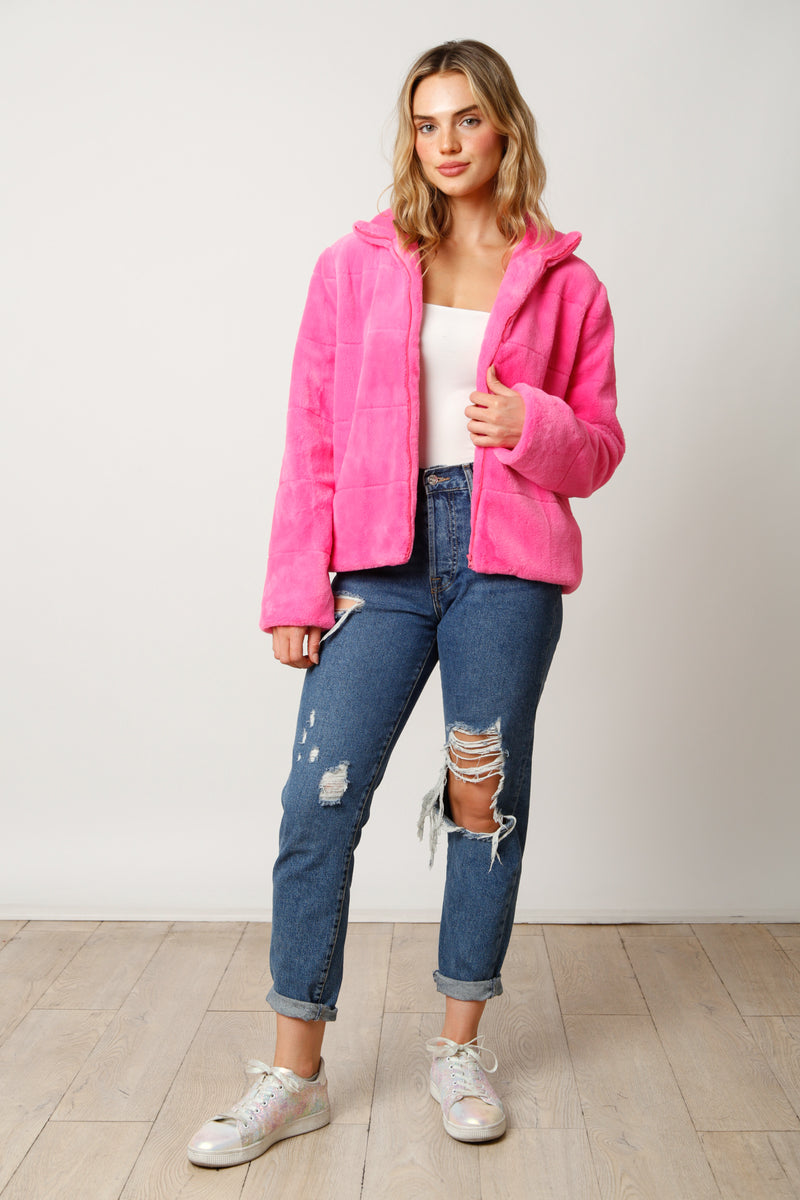 Fantastic Fawn Long Sleeve Faux Fur Jacket | Neon Pink