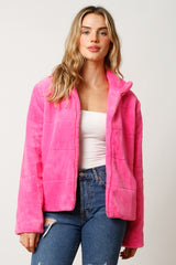 Fantastic Fawn Long Sleeve Faux Fur Jacket | Neon Pink