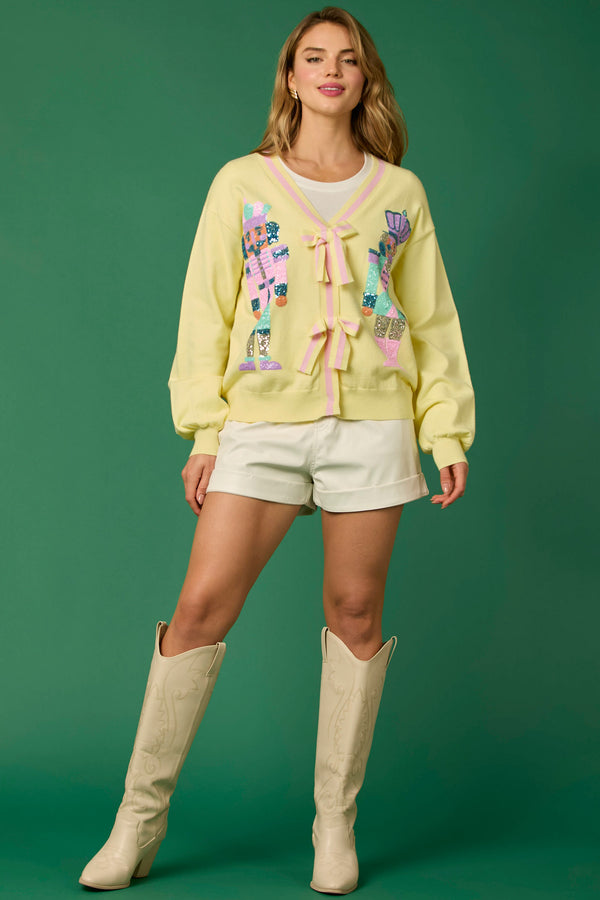 Fantastic Fawn Cardigan with Bows-Light Yellow