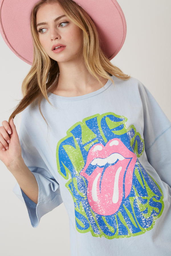 Fantastic Fawn Rolling Stones Graphic Oversized Tee-Dusty Blue