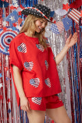 Fantastic Fawn Sequin America Hearts T-Shirt- Red