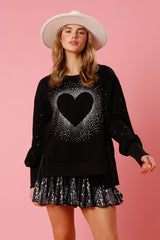 Fantastic Fawn Rhinestone Heart Pullover | Black