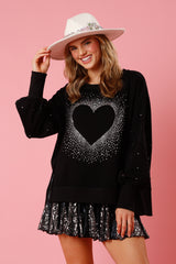 Fantastic Fawn Rhinestone Heart Pullover | Black