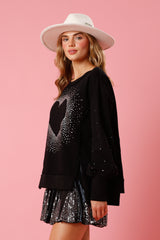 Fantastic Fawn Rhinestone Heart Pullover | Black