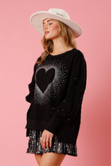 Fantastic Fawn Rhinestone Heart Pullover | Black