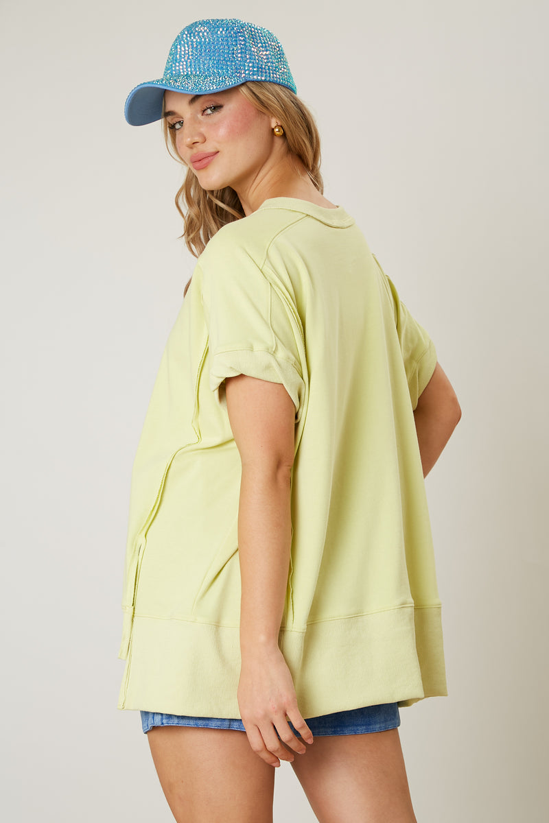 Fantastic Fawn French Terry Raw Edge Loose Fit Top Lemon