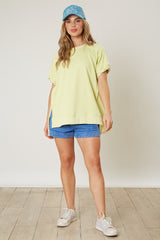 Fantastic Fawn French Terry Raw Edge Loose Fit Top Lemon