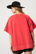 Fantastic Fawn Washed French Terry Loose Fit Top-Red