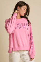 Fantastic Fawn Loose Fit Long Sleeve Top with Love Love Love | Pink