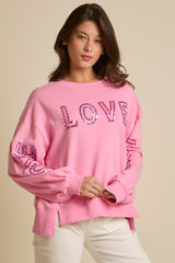 Fantastic Fawn Loose Fit Long Sleeve Top with Love Love Love | Pink