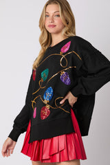 Peach Love Christmas Ornaments Sequins Embroidered Sweatshirt-Black