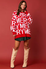 Peach Love Merry 3D Yarn Detail Pullover Sweater-Red/White