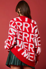 Peach Love Merry 3D Yarn Detail Pullover Sweater-Red/White