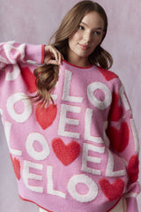 Peach Love   Love 3d Embroidery Valentine Loose Fit Sweater | Candy Pink