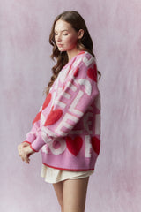 Peach Love   Love 3d Embroidery Valentine Loose Fit Sweater | Candy Pink