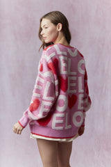 Peach Love   Love 3d Embroidery Valentine Loose Fit Sweater | Candy Pink