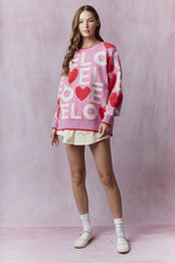 Peach Love   Love 3d Embroidery Valentine Loose Fit Sweater | Candy Pink