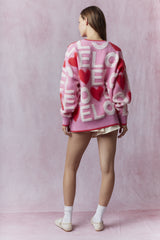 Peach Love   Love 3d Embroidery Valentine Loose Fit Sweater | Candy Pink