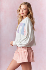 Peach Love 'Easter' Tweed Embroidery Detail Criooed Sweatshirt