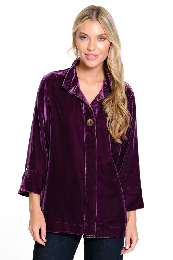 John Mark Velvet Wire Collar 3/4 Sleeves - Plum