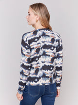 Charlie B Crew-Neck Drop-Shoulder Side Button Sweater-Tie Dye