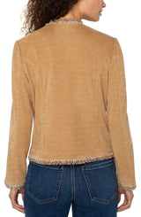 Liverpool Collarless Jacket with frayed Edges | Honey