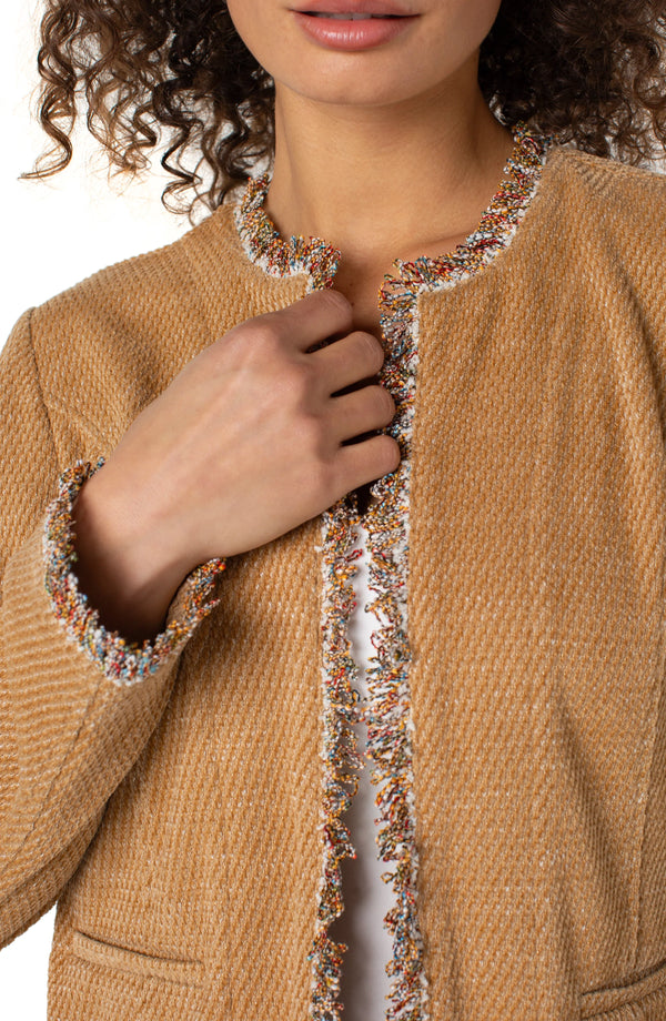 Liverpool Collarless Jacket with frayed Edges | Honey
