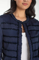 Liverpool Collarless Jacket with Fray & Lace |Deep Midnight
