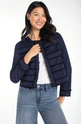 Liverpool Collarless Jacket with Fray & Lace |Deep Midnight
