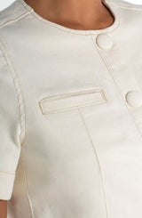 Liverpool Collarless Short Sleeve Cropped Jacket | Desert Dunes