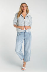 Liverpool Puff Sleeve Jacket | Cream Blue Plaid