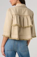 Liverpool 3/4 Sleeve Frayed Flounce Jacket| Light Khaki