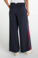 Liverpool Wide Leg Pleated Trouser with Side Stripe | Deep Midnight Stripe