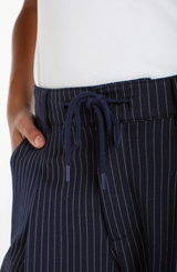 Liverpool Wide Leg Pleated Trouser with Side Stripe | Deep Midnight Stripe