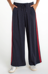 Liverpool Wide Leg Pleated Trouser with Side Stripe | Deep Midnight Stripe