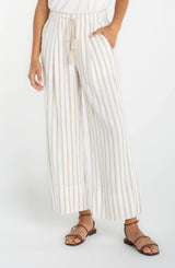 Liverpool Pull-on Wide Leg Crop Trouser | Cream Tan Stripe