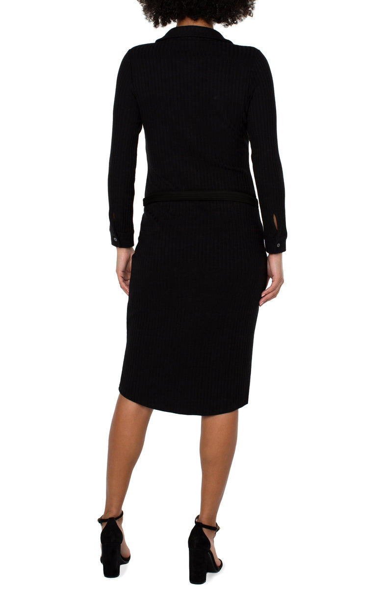Liverpool Button Front Long Sleeve Knit Dress Black