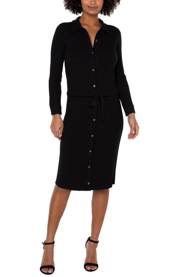 Liverpool Button Front Long Sleeve Knit Dress Black