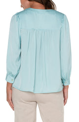 Liverpool V-Neck Popover Woven Blouse Pastel Turquoise