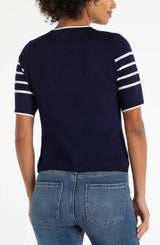 Liverpool Short Sleeve Crew Neck Sweater |Navy White Stripe