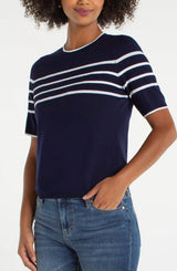 Liverpool Short Sleeve Crew Neck Sweater |Navy White Stripe