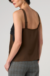 Liverpool Sleeveless Woven Top with Lace | Deep Espresso Black