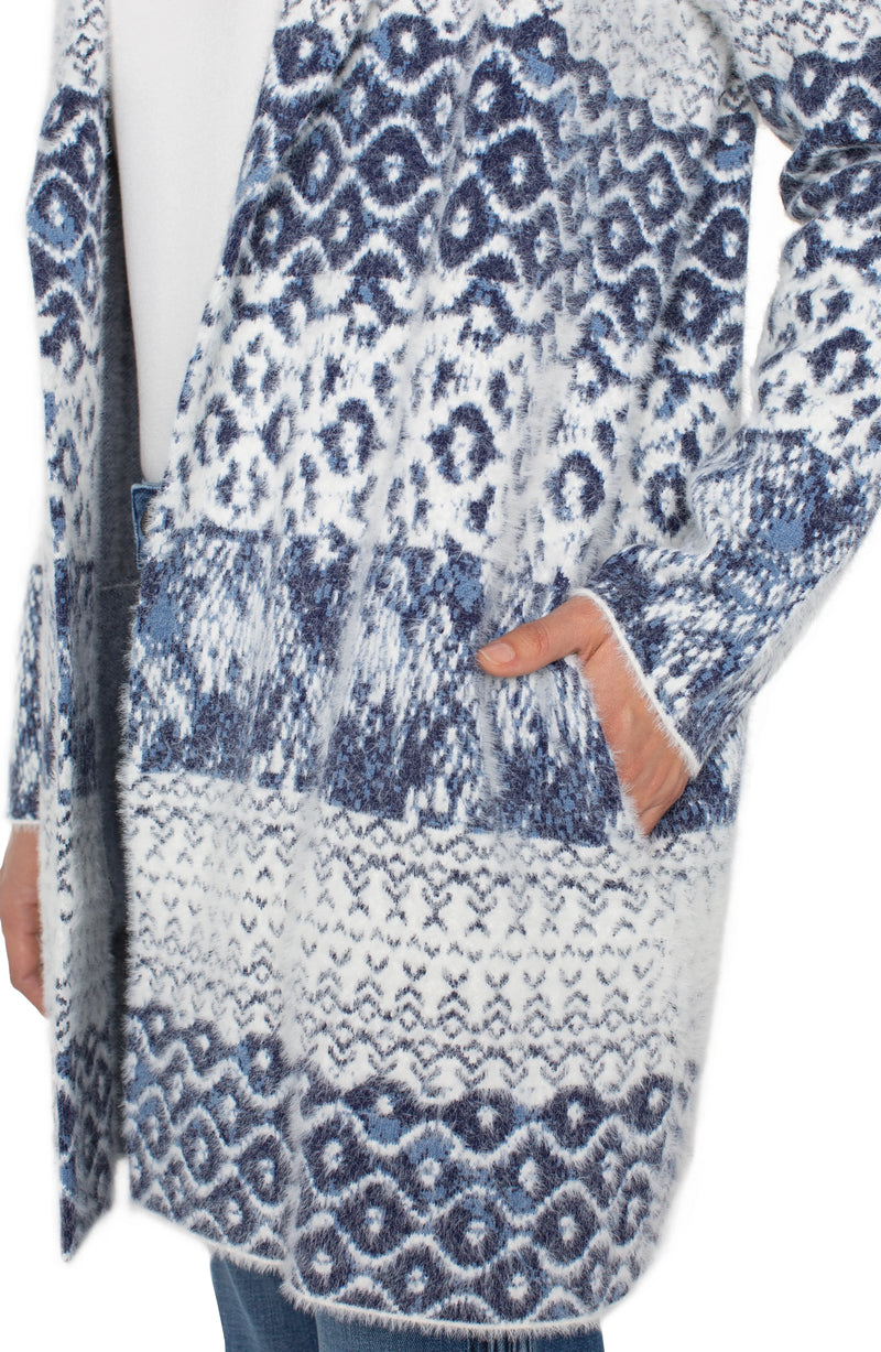 Liverpool Long Sleeve Open Front Sweater Coat | Navy Multi