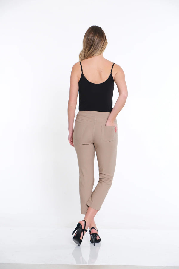 Multiples Slim-Sation Pull-On Crop Pant with Real Front & Back Pockets | Stone